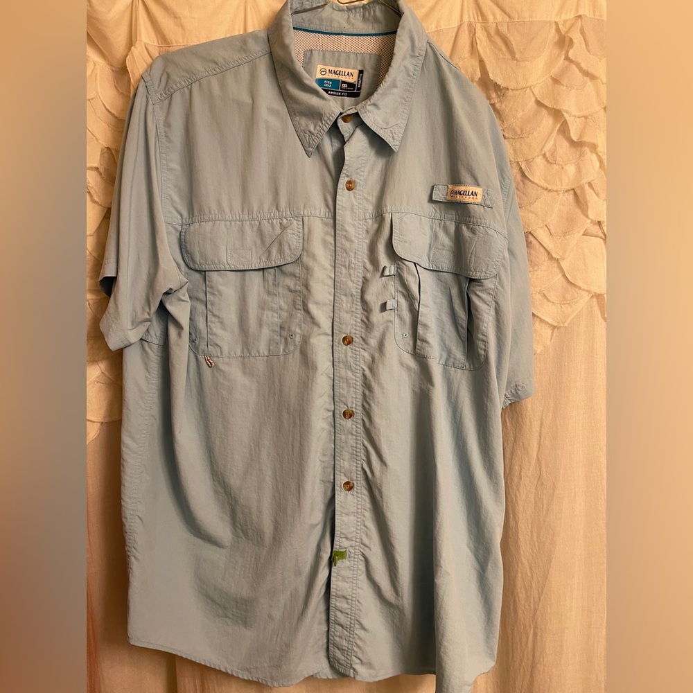 Magellan Short Sleeve Fishing Shirt. Baby Blue. Size 2XL.
